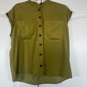 Joie Olive Green Sleeveless Utility Button Front Top Size Small